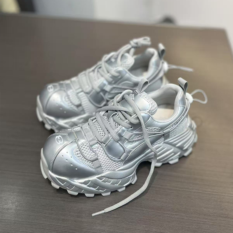 欧货潮鞋厚底老爹鞋2025四季款真皮拼接运动鞋跑步鞋女网鞋透气 - 图1