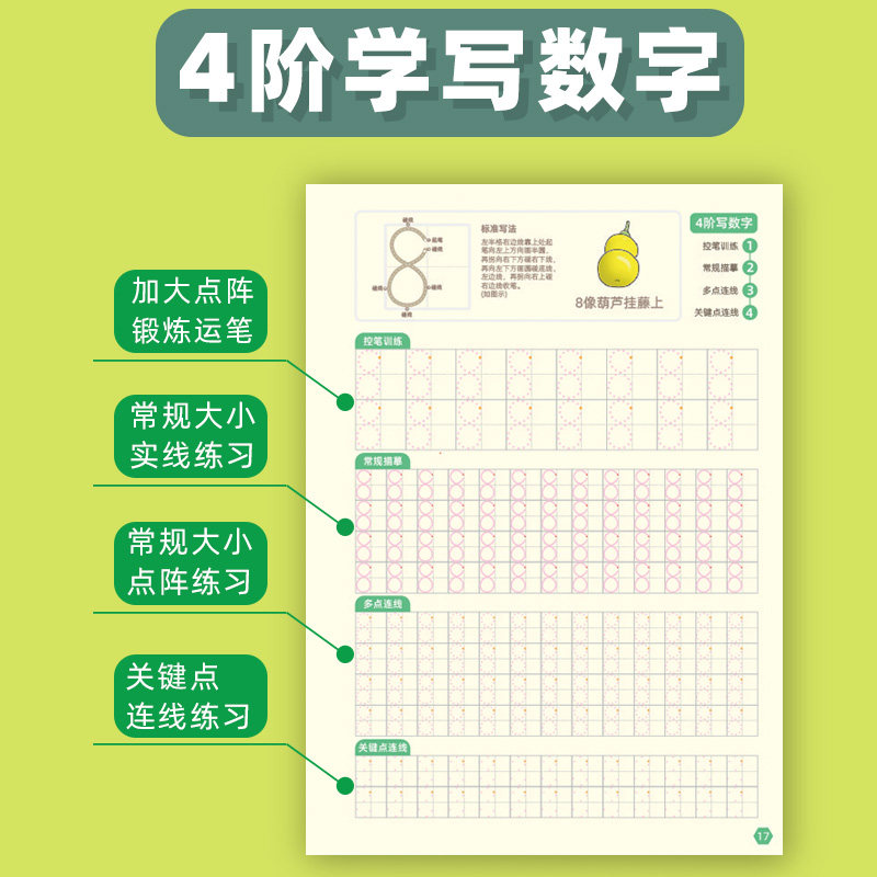 儿童数字练习字帖幼儿园宝宝学写数字控笔训练描红本1-10中班大班学前班小学生小孩练字写字帖大本幼小衔接0到100初学者启蒙练字帖