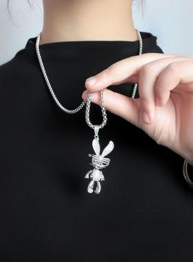 小众设计满钻眼镜兔子钛钢项链 网红长款个性简约毛衣卫衣链饰品