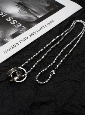 双圆环项链钛钢不掉色男女街头嘻哈戒指吊坠百搭简约无性别配饰潮