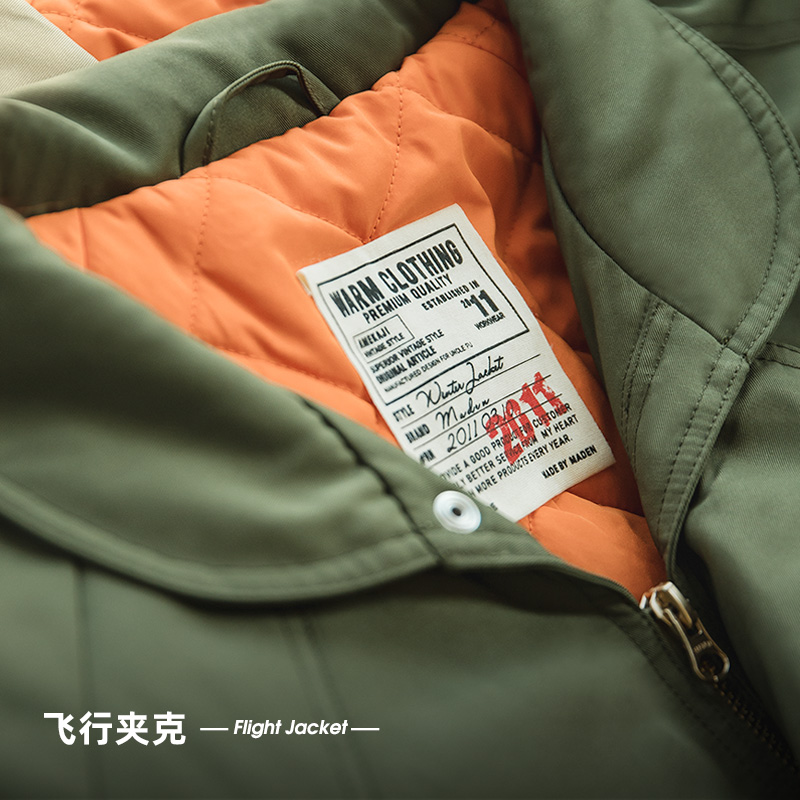 马登工装日系复古空军飞行员夹克加厚保暖棉衣口袋外套棉服男冬季 - 图0
