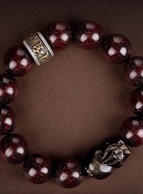 小叶紫檀手串男士天然金曜石貔貅蛇年本命年十二生肖本命佛转运珠