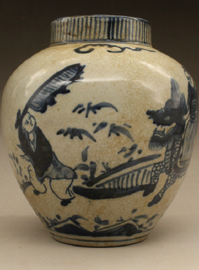 清光绪青花麒麟送子陶瓷罐古玩瓷器古董仿古家居摆件做旧瓷器收藏