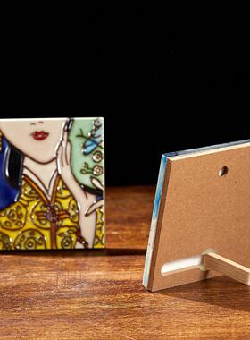 中国风手绘瓷板画墙贴 创意陶瓷旗袍摆件 外事出国送老外礼品包邮