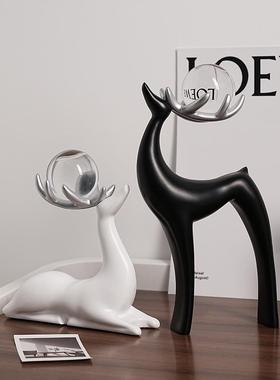 贝汉美水晶球麋鹿摆件轻奢高档家居客厅玄关电视柜酒柜创意装饰品