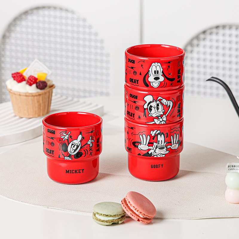 迪士尼米奇红色涂鸦叠叠杯可爱居家喝水杯咖啡杯网红陶瓷杯水杯 - 图2