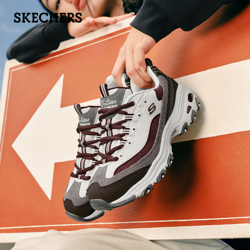 斯凯奇秋季新款女鞋经典老爹鞋奶茶熊黑糖烤奶厚底增高休闲运动鞋 - 图0