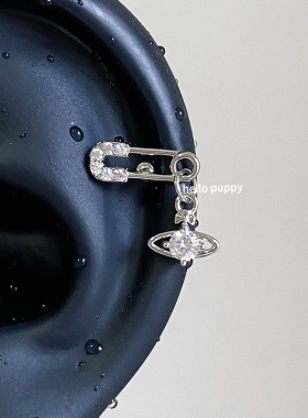 hellopuppy爆闪满钻星球别针耳骨钉锆石吊坠轻奢耳饰钛钢耳钉甜酷