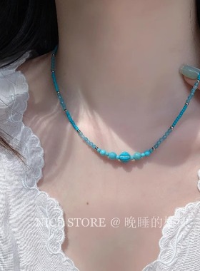 五折清仓「开罗河」新中式复古仿蜜蜡绿松玛瑙项链民族颈链