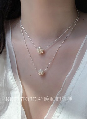 晚睡的桔梗I韩系珍珠花球项链