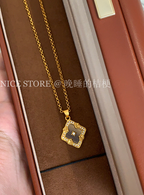 晚睡的桔梗「挈提」布契拉提风四叶草吊坠项链秋冬百搭中古锁骨链