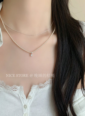 晚睡的桔梗I简约锆石小珍珠项链