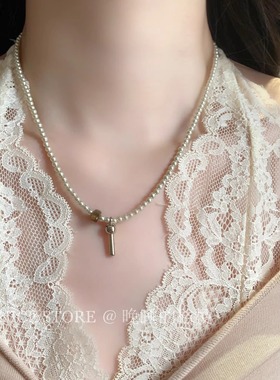 晚睡的桔梗「玉珠」法式奶油慕斯珍珠项链正圆轻奢百搭复古锁骨链