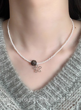 售完无补「花秋」日韩小众百搭气质珍珠花朵项链高级复古锁骨链