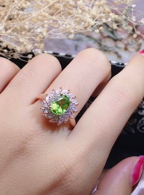 抖音直播爆款玫红色彩宝吊坠 满钻蓝宝石耳钉开口戒指橄榄石套装