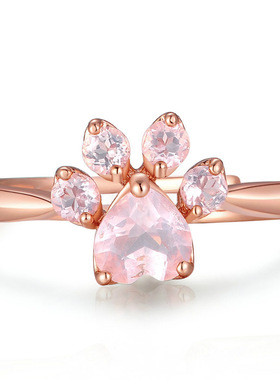 POLYSUTT镀玫瑰金粉钻脚印戒指 欧美镶嵌锆石手饰品森女闺蜜手饰