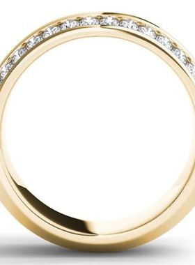 POLYSUTT新款镀14k黄金色双排钻锆石戒指 欧美时尚男女订婚指环