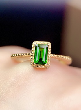直播福利彩宝饰品 简约时尚镀18k黄金仿祖母绿开口戒指女