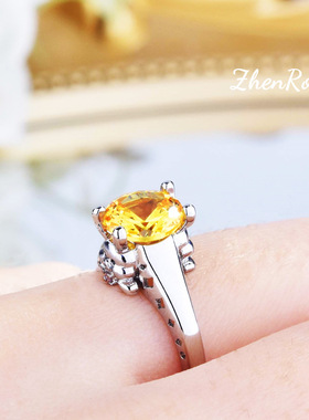 2克拉八心八箭锆石萌兔戒指 生肖可爱黄钻兔子戒指轻奢小众设计感