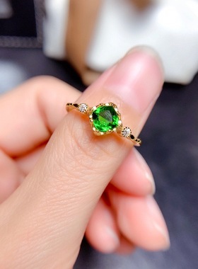 抖音直播珠宝基地bic仿天然透辉石戒指 镀18k黄金小清新开口女戒