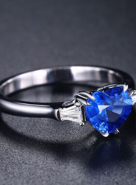 POLYSUTT独立站经典蓝宝石爱心形锆石戒指欧美宴会订婚开口戒指女