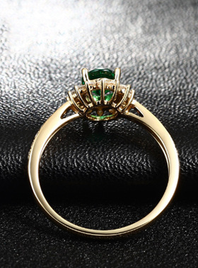 新款欧美时尚镀18K黄金色祖母绿宝石戒指女活口可调彩宝指环