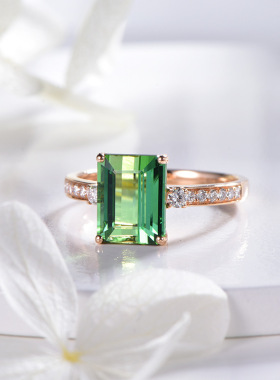 直播新款仿真绿戒指 镀18K玫瑰金色镶嵌祖母绿彩宝开口戒指女