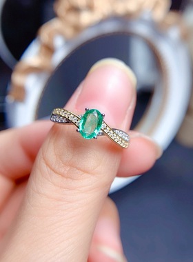 直播福利款仿天然哥伦比亚祖母绿戒指镀白金双色八心八箭微镶女戒