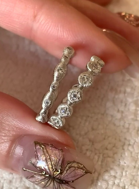 中古美拉德风拉丝微镶锆石戒指女小众轻奢高级感叠戴指环尾戒排戒
