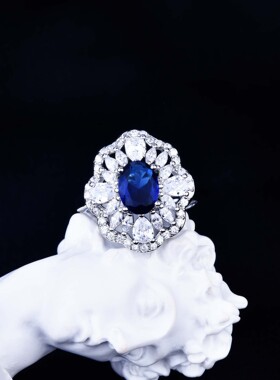 新款仿天然斯里兰卡蓝宝石戒指 微镶高碳钻合成立方氧化锆石戒指