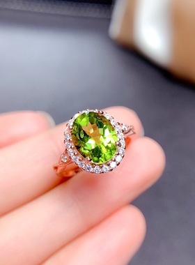 抖音直播仿天然橄榄石戒指 网红同款小清新森林绿宝石微镶戒指女