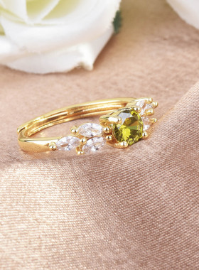 POLYSUTT新款欧美橄榄绿锆石戒指时尚镶钻结婚指环彩宝开口戒指