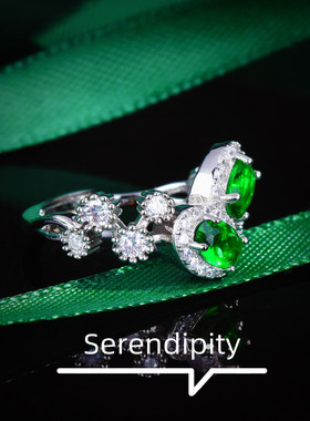 直播引流福利品彩宝开口戒指 仿真祖母绿双鹅蛋形食指条戒排戒女