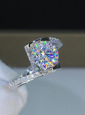 POLYSUTT璀璨超闪八心八箭锆石克拉仿莫桑钻石天使之吻开口戒指女