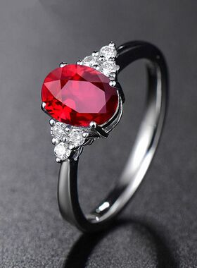 经典欧美王妃鹅蛋形彩宝戒指 镶嵌蓝宝石祖母绿鸽血红开口指环女