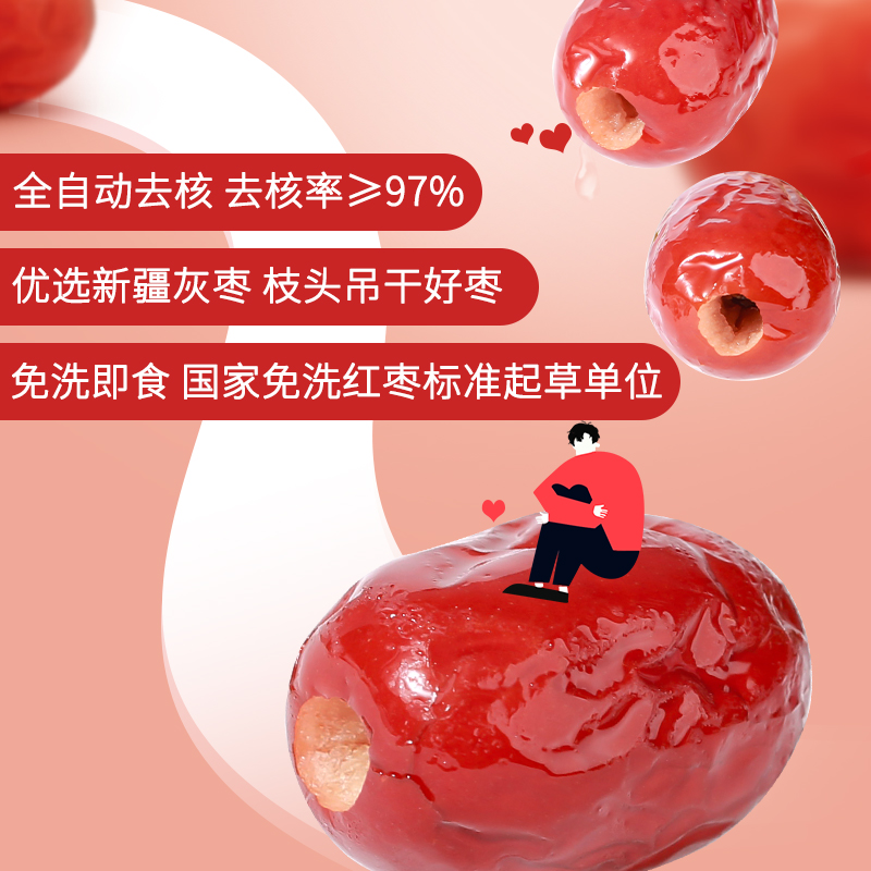 【好想你_小鲜肉去核枣608g】锁鲜红枣礼盒新疆特产即食零食