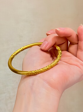 古法金包银卷草纹手镯紫荆花手环