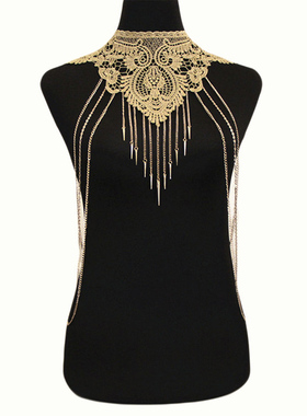 欧美风跨境饰品女项链蕾丝假领子性感多层吊坠流苏身体链热销配饰