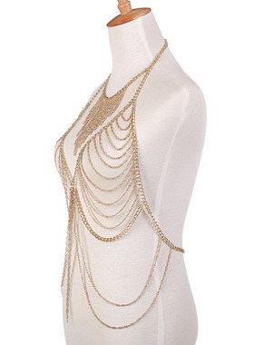 欧美ins博主同款饰品沙滩秀场性感夸张衣饰链项链 多层链条身体链