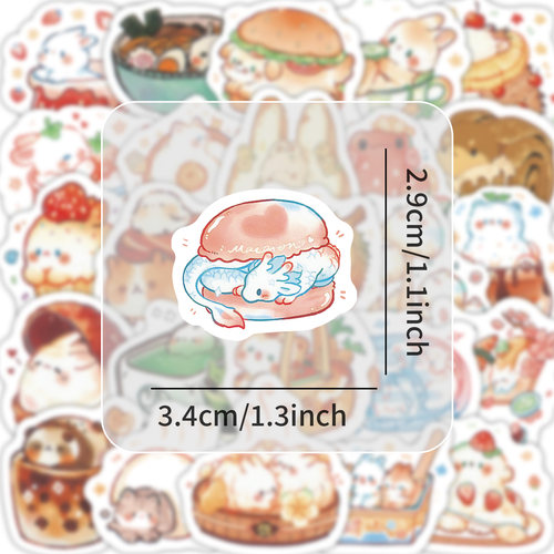 206张食物版动物贴纸Q版可爱卡通手行李箱账装饰笔记本防水小贴画 - 图2