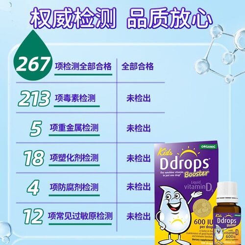 美国滴卓思baby ddrops维生素婴儿童d3滴剂宝宝新生VD3补钙剂维D - 图2