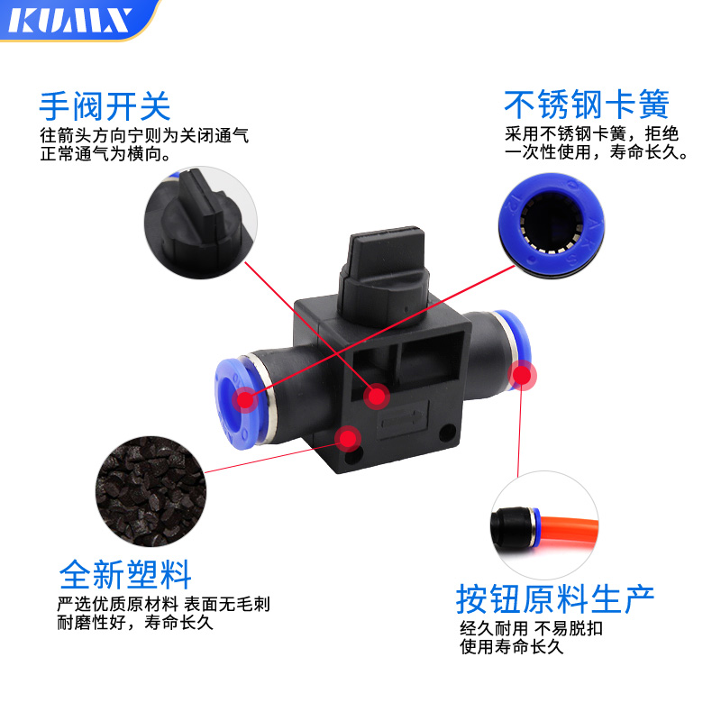 BUC手阀hvff-4-6-8-10-12mm空压机气管快插接头气动气泵阀门开关-图2