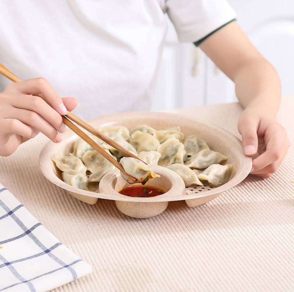 家用饺子盘沥水双层盘带醋碟吃饺子专用盘创意多功能水饺盘子塑料 - 图2