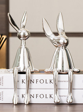 现代客厅摆件坐姿长耳兔子电视柜桌面装饰品电镀创意乔迁新居礼品