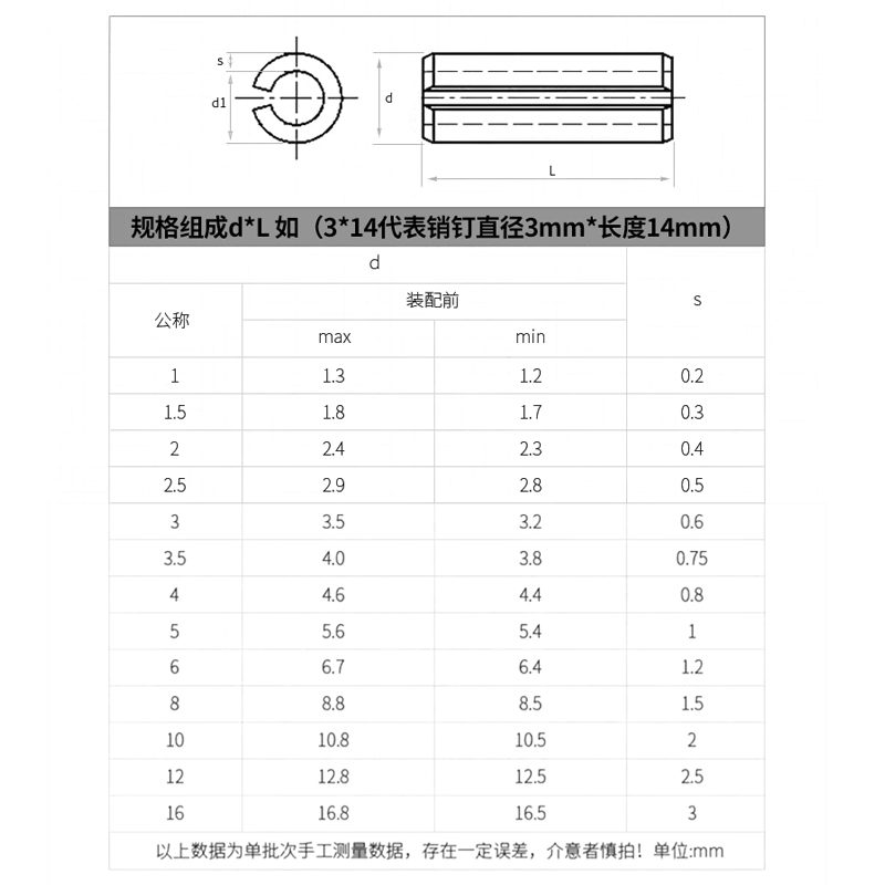 8.8级高强度弹性圆柱销 开口销 弹簧销空心销定位销M2.5M3M4-M12