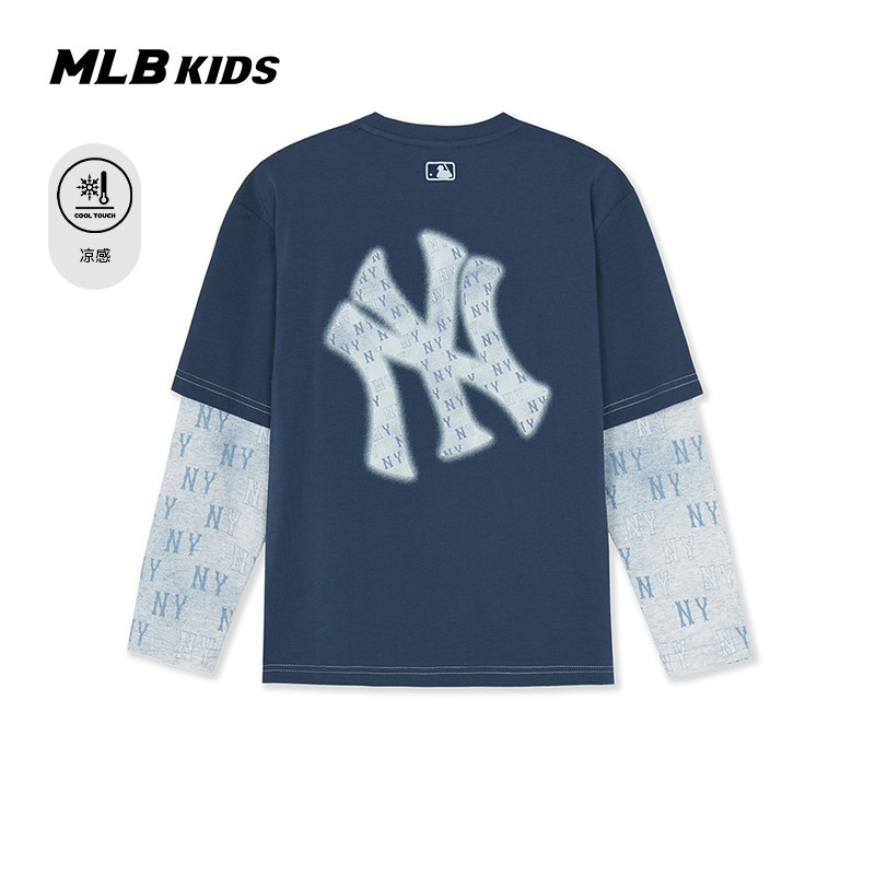 MLB儿童官方男女童复古潮奢背标凉感老花假两件T恤26春季新品,淘宝优惠券,粉丝福利购,淘宝优惠卷