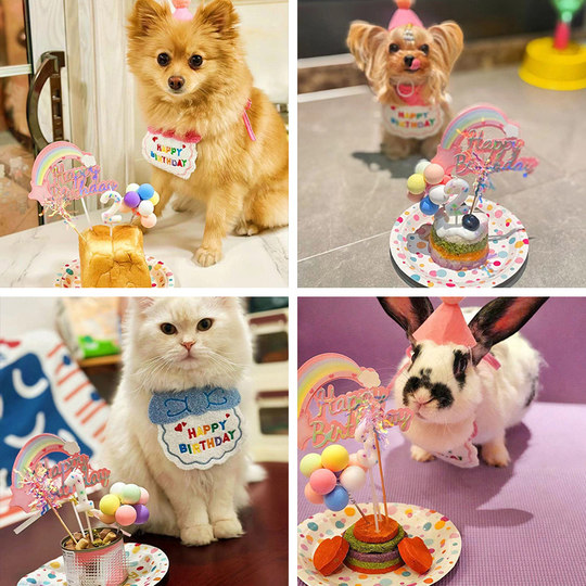 猫咪生日装扮宠物口水巾围兜小狗狗过生日蛋糕围脖装饰品围嘴帽子