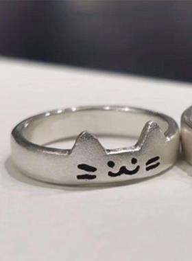 情侣戒指学生党独特可爱猫咪和小狗对戒情侣款食指戒指女小众设计