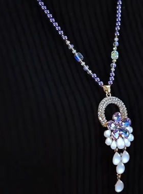 彩色花朵水滴毛衣链女