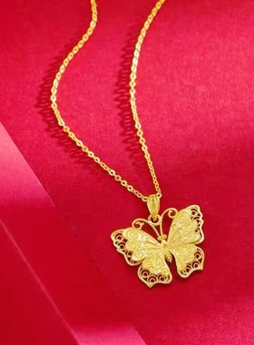 新款金色镂空花丝蝴蝶项链女网红爆款轻奢气质百搭精美时尚项链女